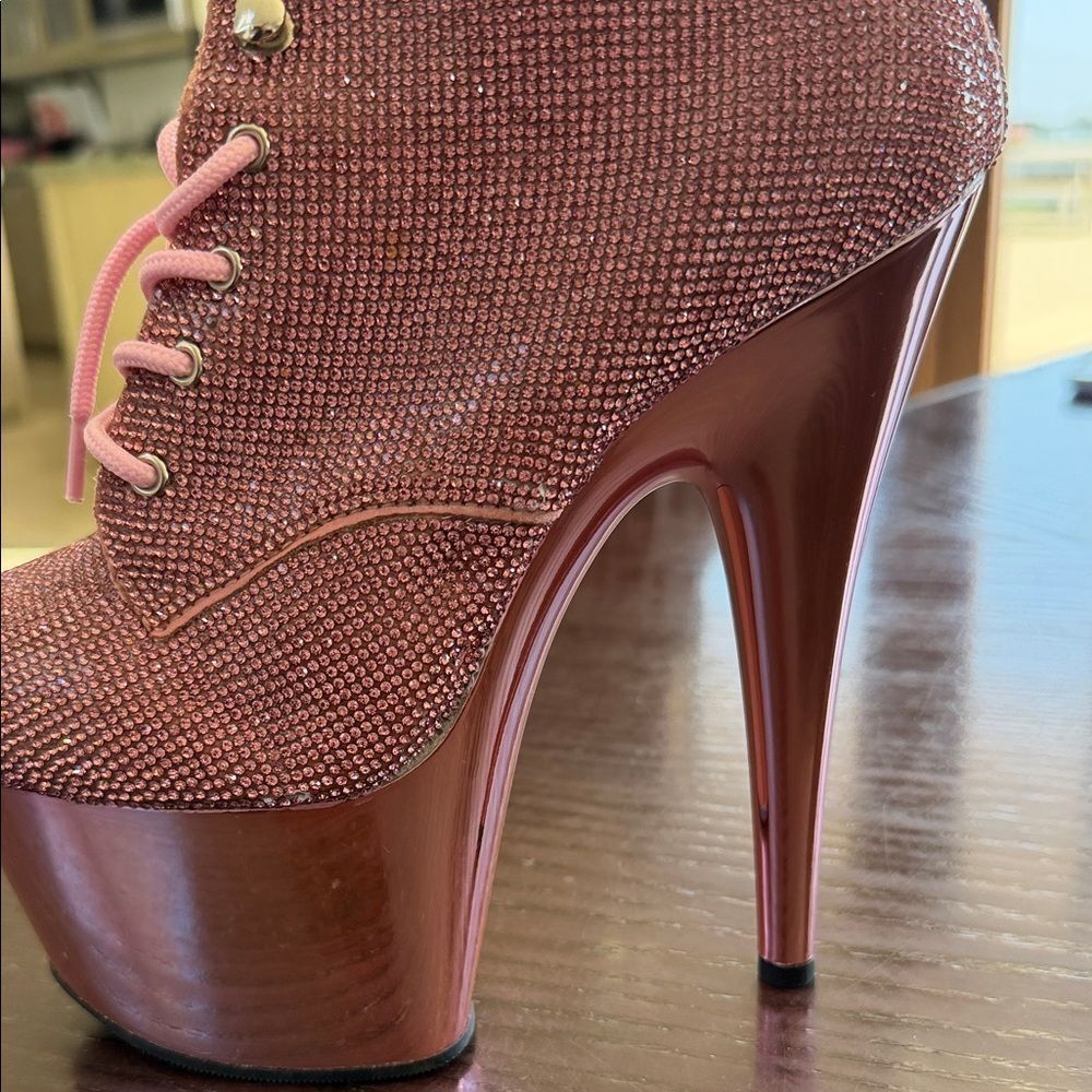 New Glitter Pink Crystal Platform lace Boots - Picture 3 of 6